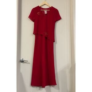 R&K VTG Sz 6 Long Red Floral Embroidered Beaded Maxi Asymmetrical Evening Dress